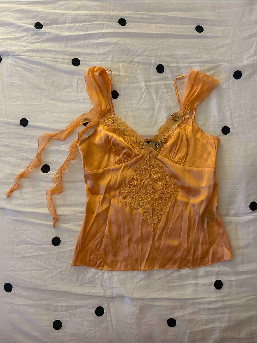 bebe Orange Satin Lace Cami Top